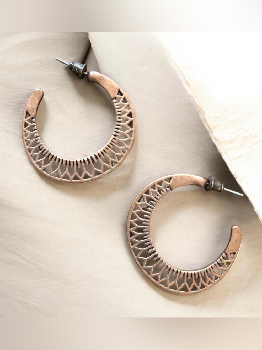Paparazzi Bada BLOOM! Copper Geometric Filigree Hoop Earrings NWOT